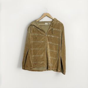 Zenergy By Chico's 2 Large Beige Velour Velvet Stretch Hoodie Sweatshirt LS